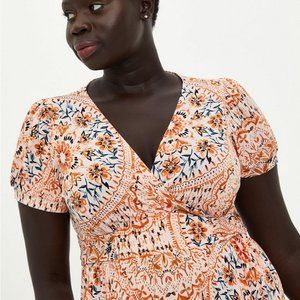 BNWT Torrid Peach Medallion Puff Sleeve Skater Midi Dress Size 2